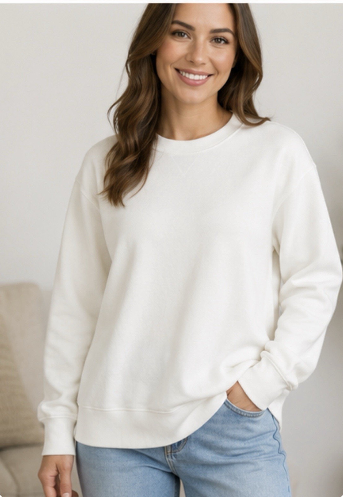 Lucky Brand Women’s Small White Crewneck Pullover Sweatshirt Casual Top